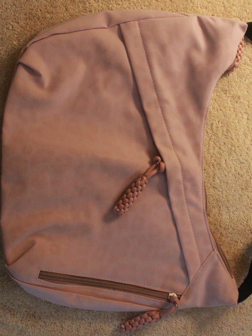 Dusty Pink Crescent Crossbody Bag with Black Adjustable Strap SMM